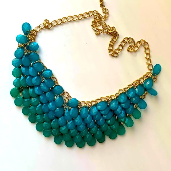 Blue to Green Ombré jewel Statement Necklace - Picture 2 of 7